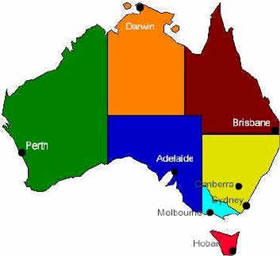 Australia showing the states.